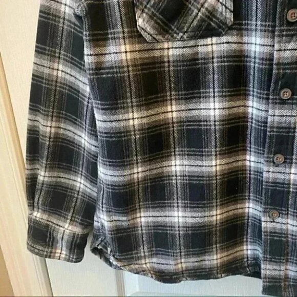 Jachs Mens Flannel Shirt Button Front Long Sleeves Plaid Black White Medium - Picture 6 of 16